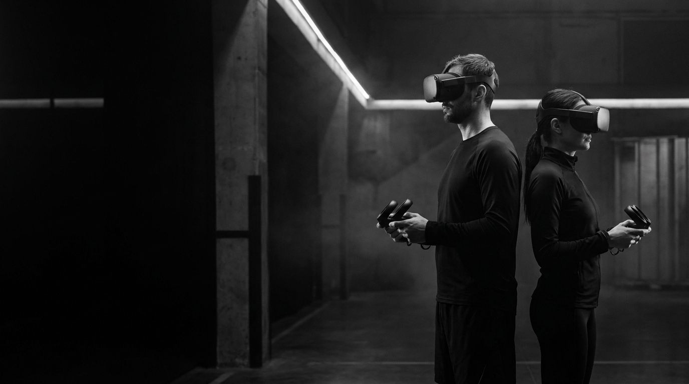 Concept image of two adult VR teammates